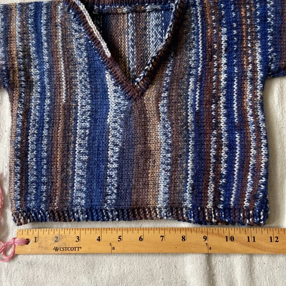 HANDMADE WOOL Hand Knit Sweater Sweatshirt Jacket Jumper Pullover Cozy Blue